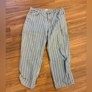 Women’s striped barrel leg jeans